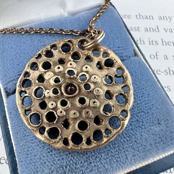 Vintage Brutalist Necklace Red Glass Stone, BAB Gold Filled Chain Sculptural - Picture 4 of 5